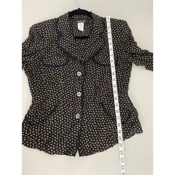 Vintage y2k Women's 100% Silk Black Pink Ditsy Floral Whimsigoth Blouse Top 6 - Picture 7 of 9